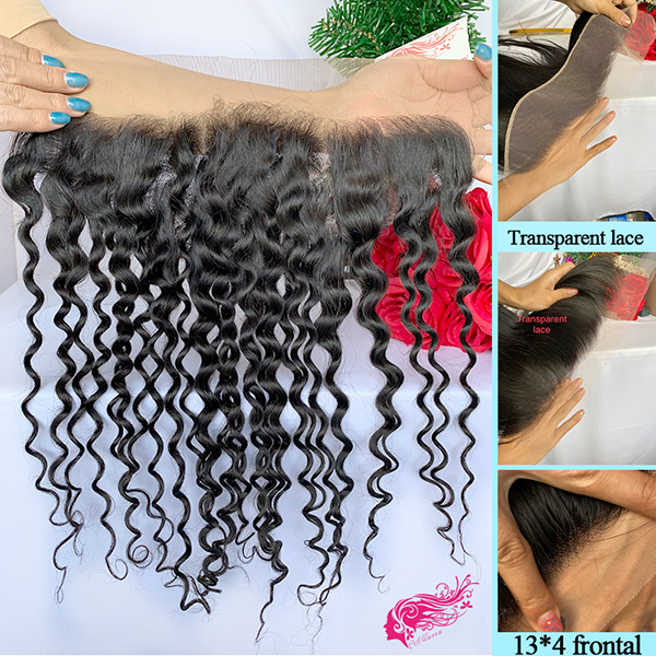 Csqueen 9A Jerry Curly 13*4 Transparent Lace Frontal Free Part 100% virgin Hair - Click Image to Close